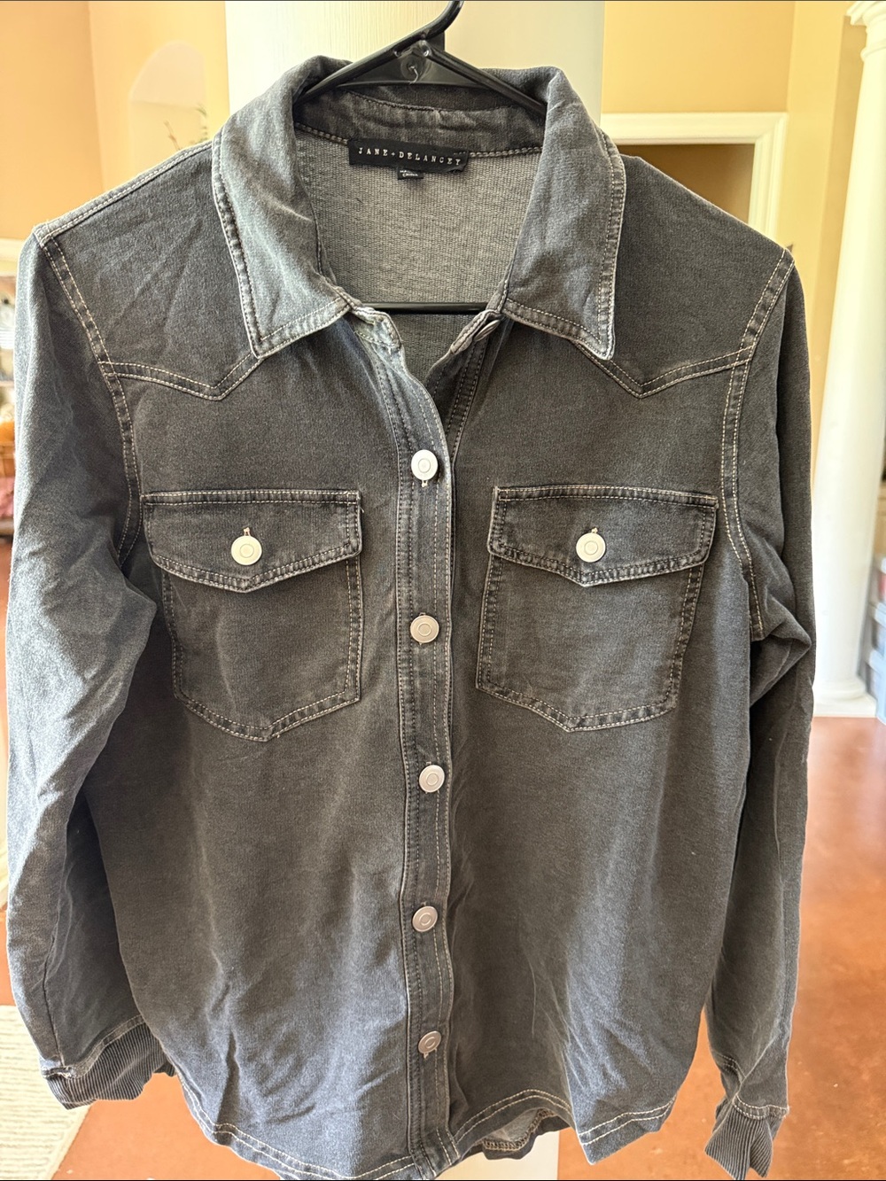 Women's Button-Front Washed Black Denim Shirt